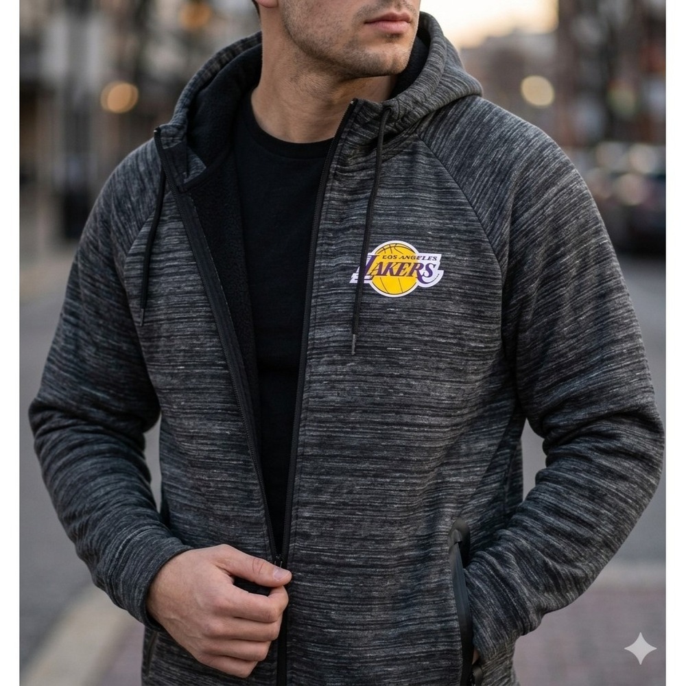 NBA Los Angeles Lakers Mens‎ 2XL Full Zip Hoodie Charcoal Grey Space Dye Jacket